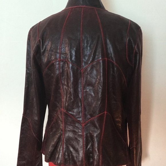 Siena Studio SZ S Burgundy Leather Jacket - Picture 2 of 7